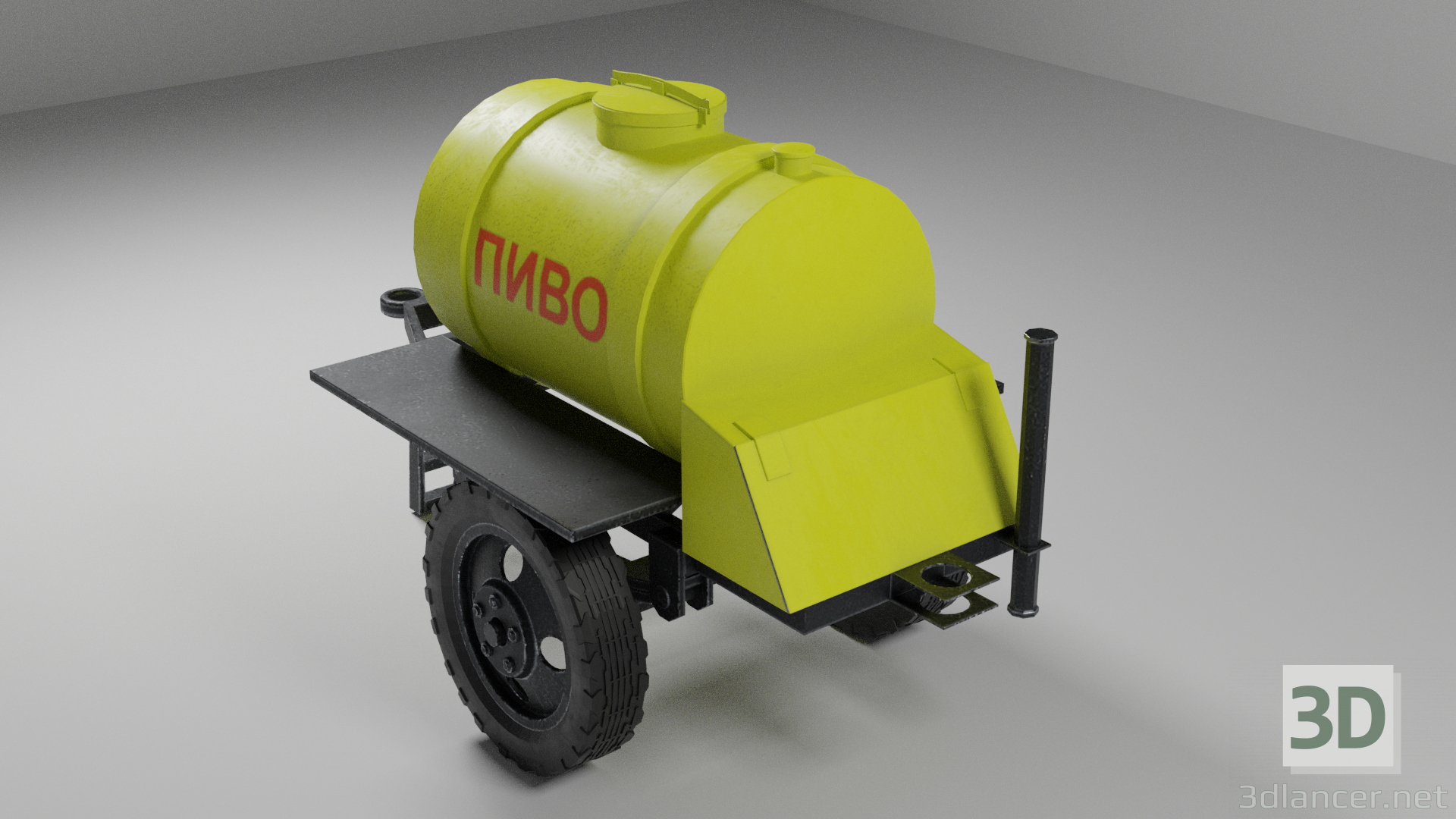 3d Barrel trailer. Beer model buy - render