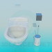 modello 3D Servizi igienici con box di lavaggio integrato nella parete - anteprima