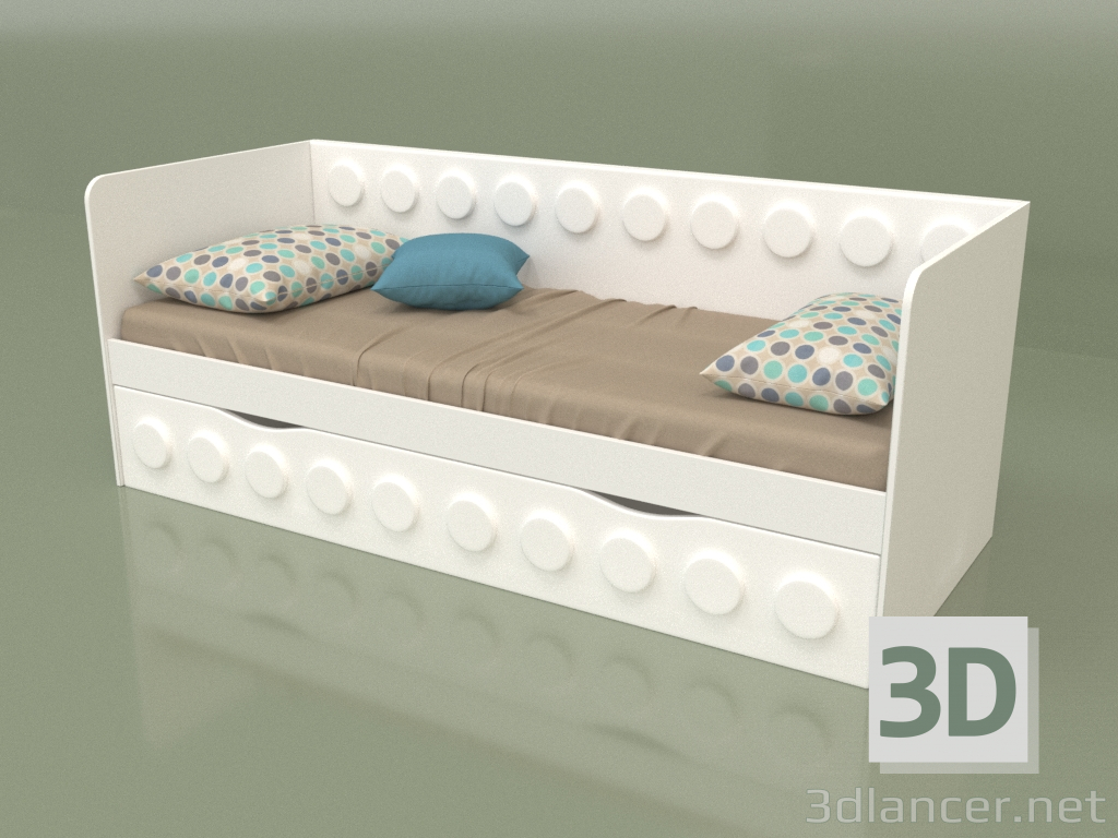 3D Modell Schlafsofa für Teenager mit 1 Schublade (Weiß) - Vorschau