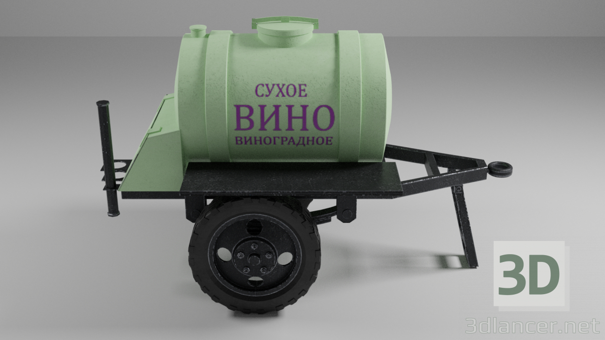 3d Barrel trailer. Dry wine model buy - render