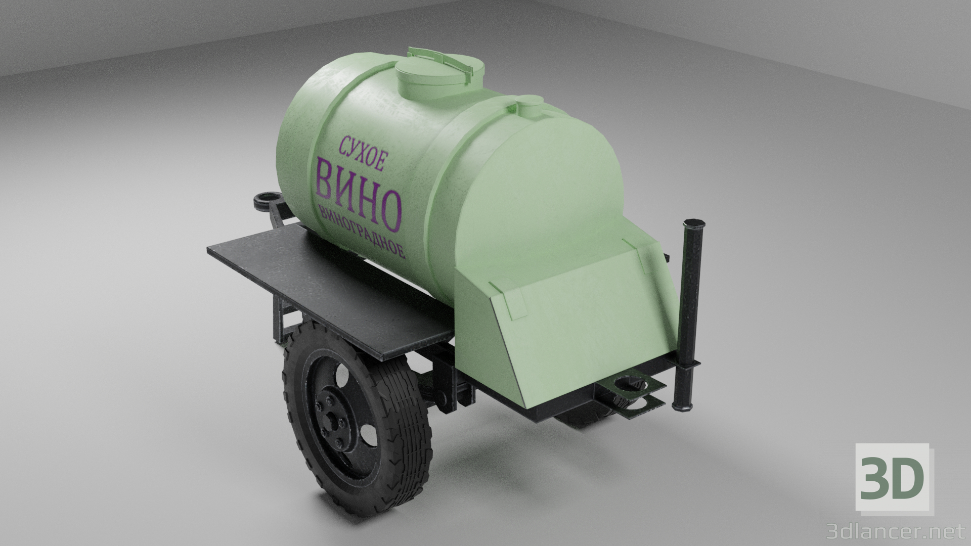 3d Barrel trailer. Dry wine model buy - render