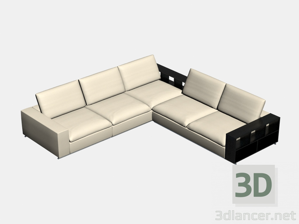 3d model Sofa modular angular (large, with shelves) Portland - preview