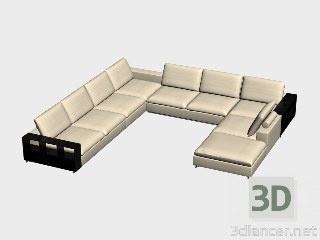 modello 3D Divano modulare a forma di U (con ripiani) Portland - anteprima