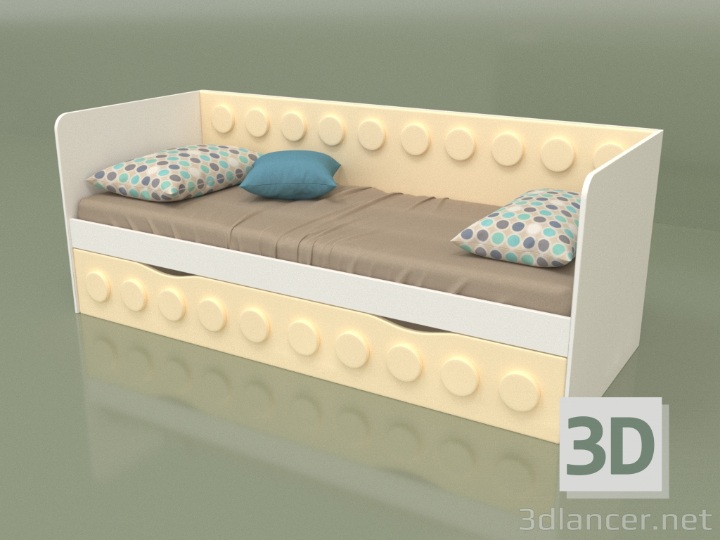 modello 3D Divano letto per adolescenti con 1 cassetto (Crema) - anteprima