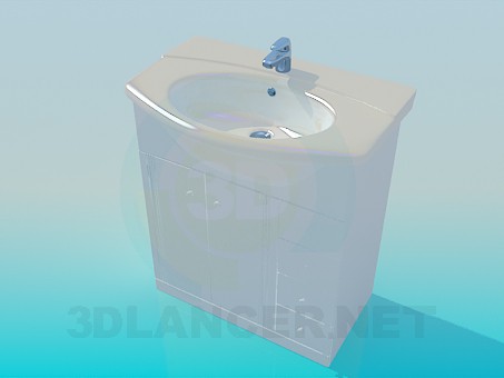 3D Modell Waschbecken auf dem Nachttisch mit Schubladen - Vorschau