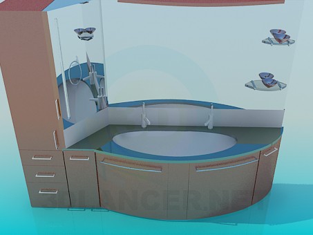 3D modeli Ayna ve kabine ile şık lavabo - önizleme