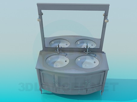 modèle 3D Une commode avec miroir pour deux éviers - preview