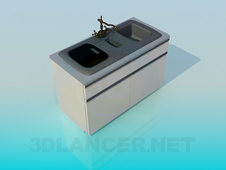 3d модель Двойная кухонная раковина – превью