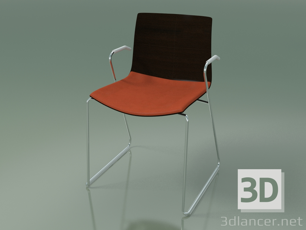 3d model Chair 0454 (on a slide with armrests, with a pillow on the seat, wenge) - preview
