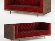 Mid Century Danish Modern Tufted Milo Baughman Style Walnut Encased sofa