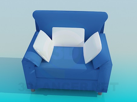 modello 3D Ampia seduta con tre cuscini - anteprima