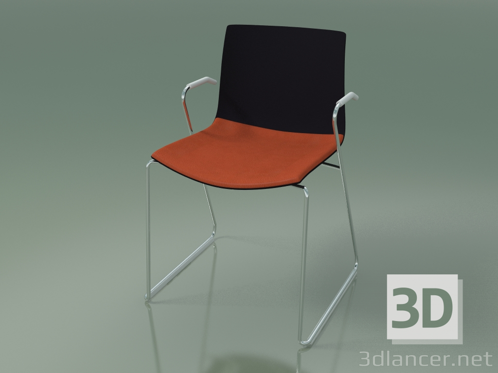 modello 3D Sedia 0454 (su uno scivolo con braccioli, con cuscino sul sedile, polipropilene PO00109) - anteprima