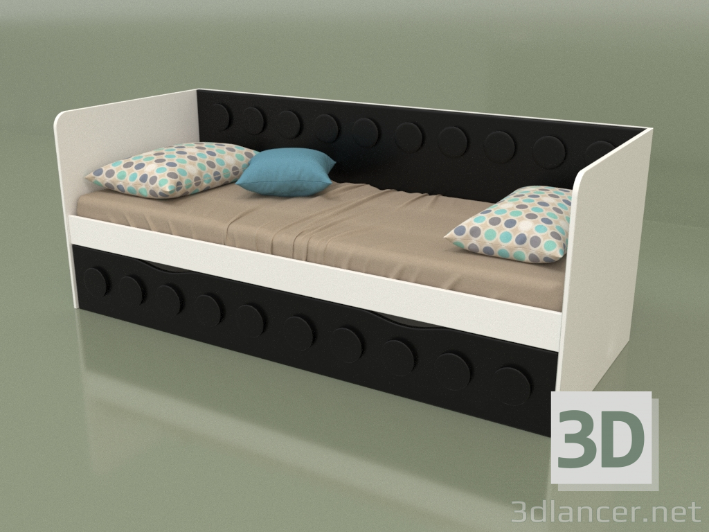modello 3D Divano letto per adolescenti con 1 cassetto (Nero) - anteprima