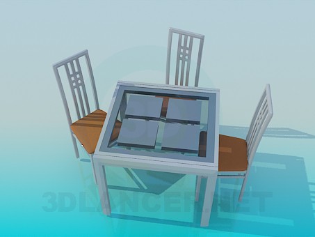 3d модель Стол и стулья в комплекте – превью
