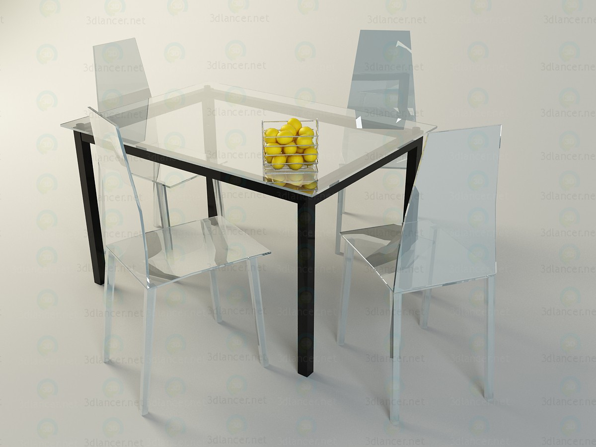 3d model table + chairs - preview