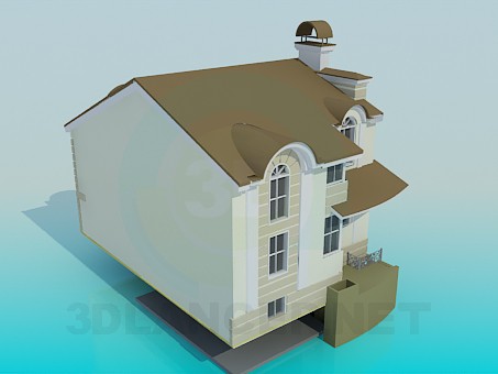 3d model Two floored house with basement - preview