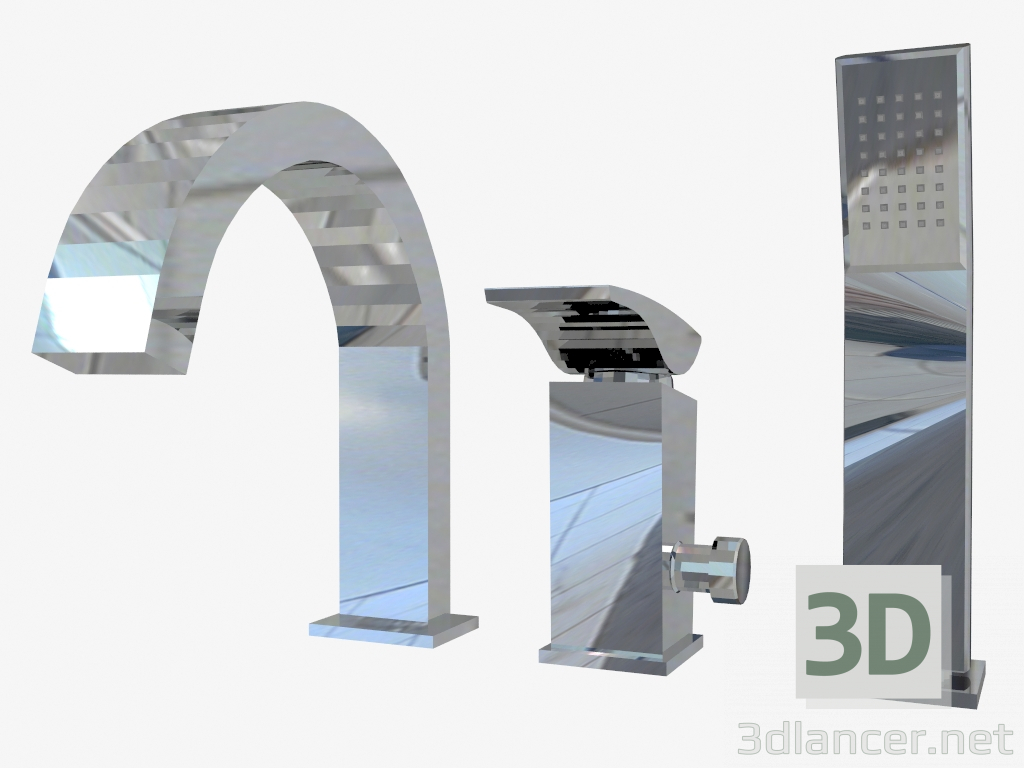 modello 3D Miscelatore vasca con tre fori Minimal (BQM 013M) - anteprima