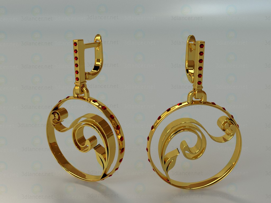 3d model Earrings with stones and pattern - preview