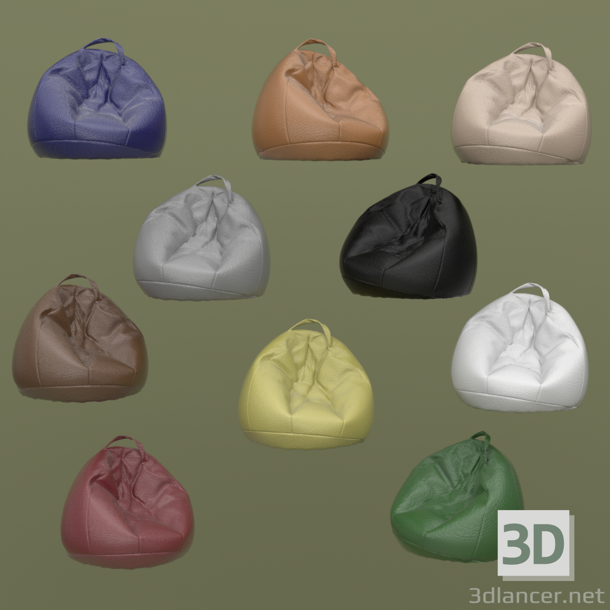 Set mit zehn Ledersesseltaschen 3D-Modell kaufen - Rendern