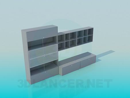 modèle 3D Armoire avec portes horizontales et étagères pour les livres - preview