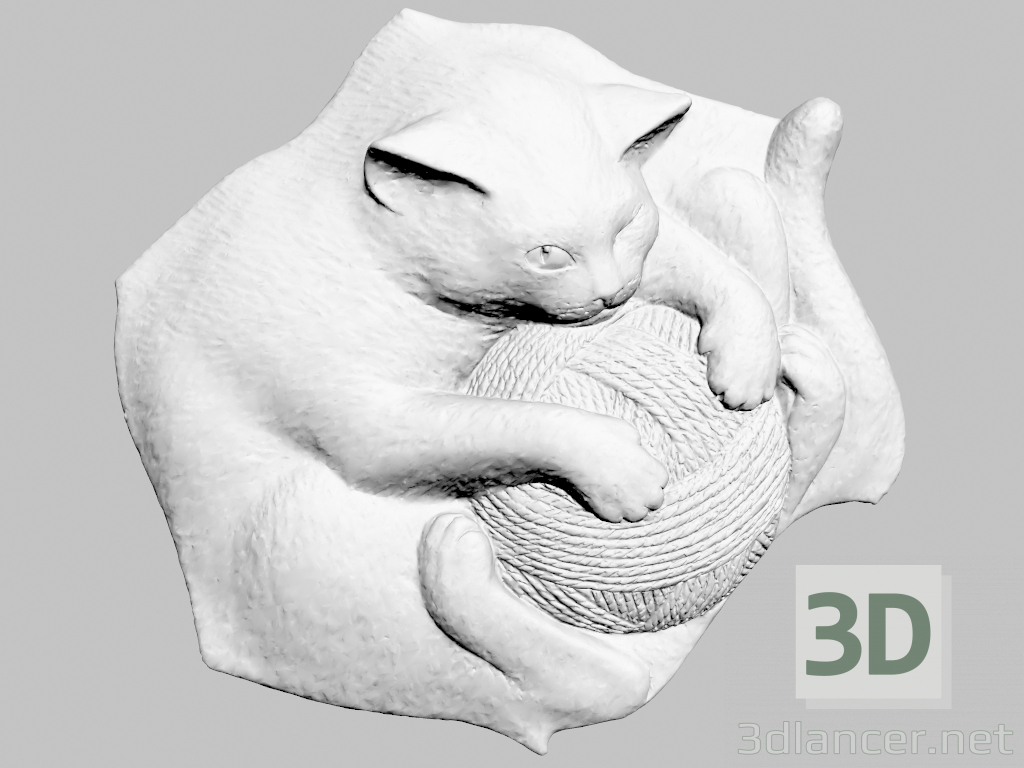 3 डी मॉडल एक गेंद थॉमस के साथ एक बिल्ली के रूप में सजावटी जिप्सम पैनल - पूर्वावलोकन