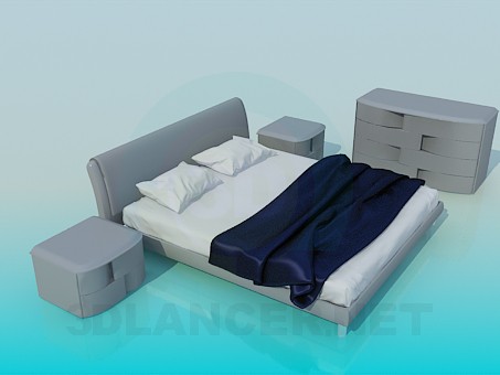 3d модель Кровать, комод и тумбы в комплекте – превью
