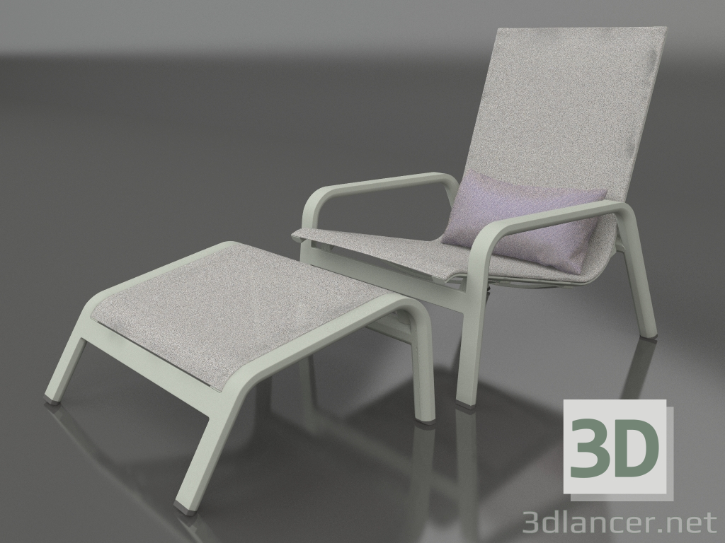 3d model Lounge chair with high back and pouf (Cement gray) - preview