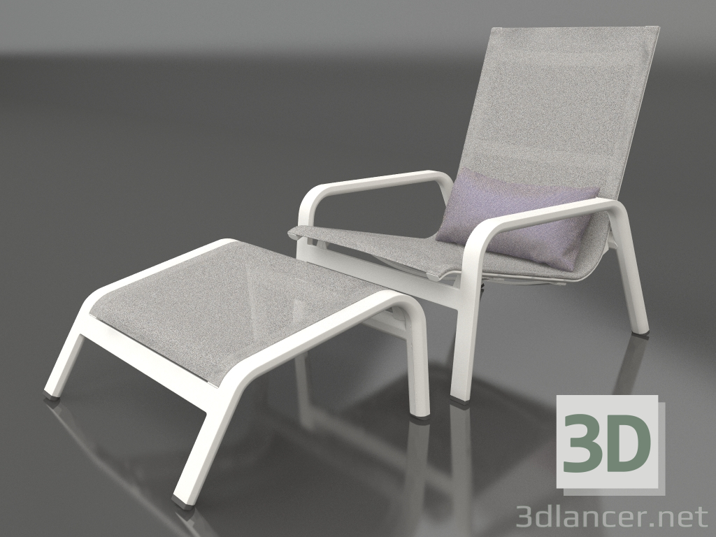 modèle 3D Chaise longue avec dossier haut et pouf (Gris agate) - preview
