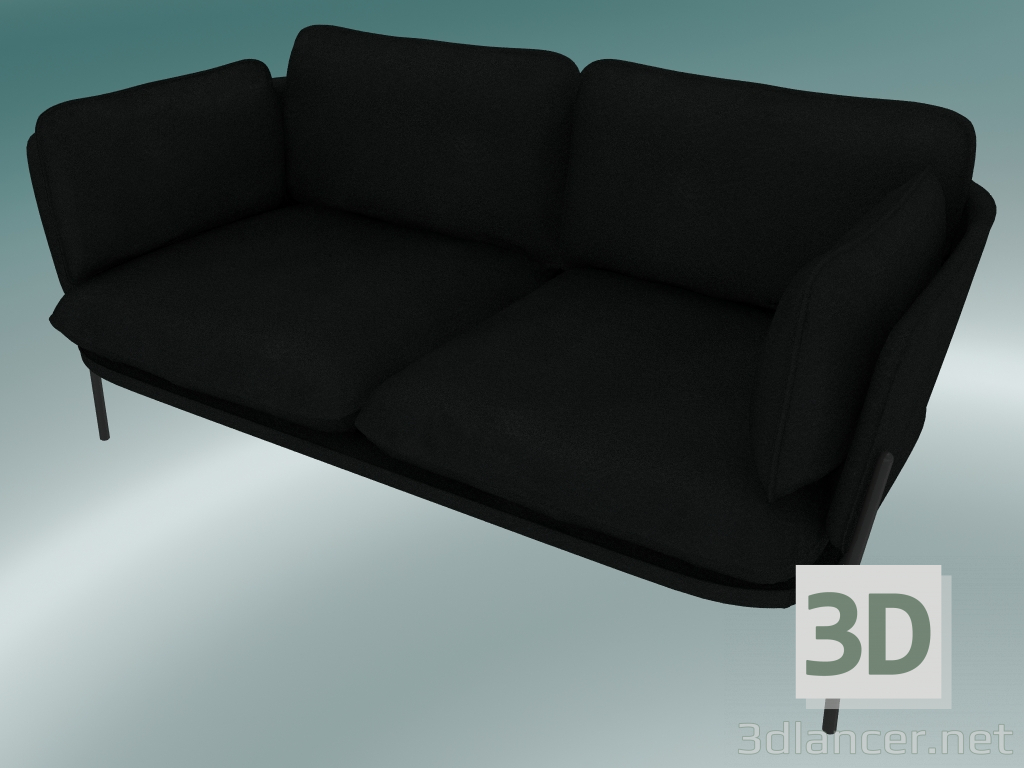 modello 3D Sofa Cloud (LN2, 84x168 H 75cm, gambe nere calde, pelle - seta nera) - anteprima