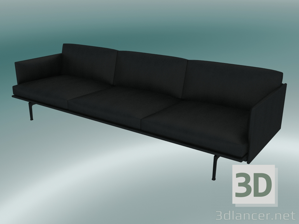 3D modeli Kanepe 3.5 kişilik Anahat (Rafine Siyah Deri, Siyah) - önizleme