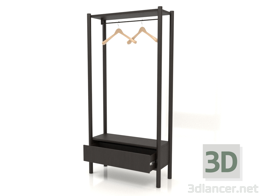 modello 3D Appendiabiti nel corridoio con un armadio (con un cassetto aperto, 800x300x1600, legno marrone scuro - anteprima