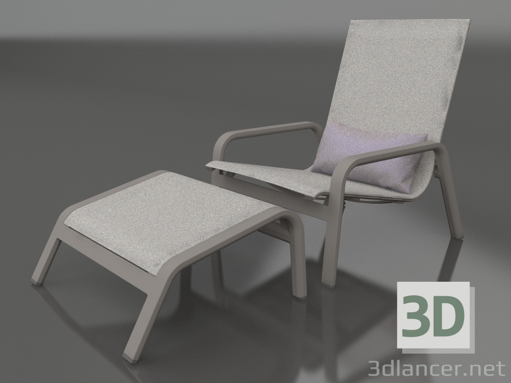 modello 3D Poltrona lounge con schienale alto e pouf (Grigio quarzo) - anteprima