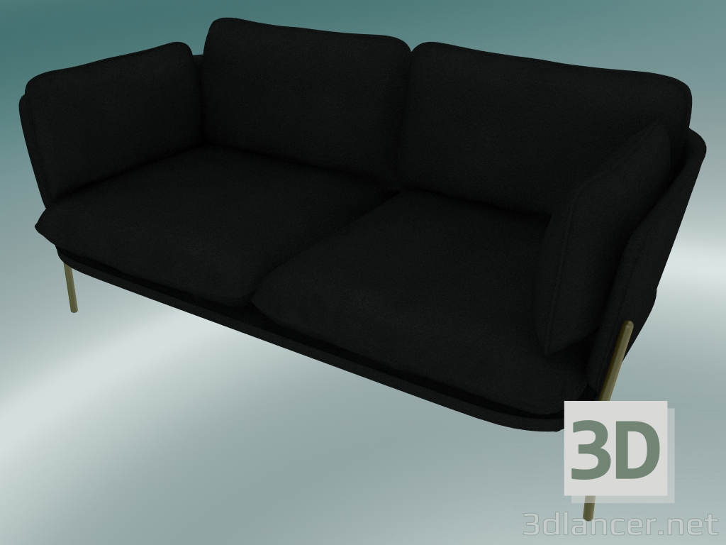 modello 3D Sofa Cloud (LN2, 84x168 H 75cm, gambe bronzate, pelle - seta nera) - anteprima