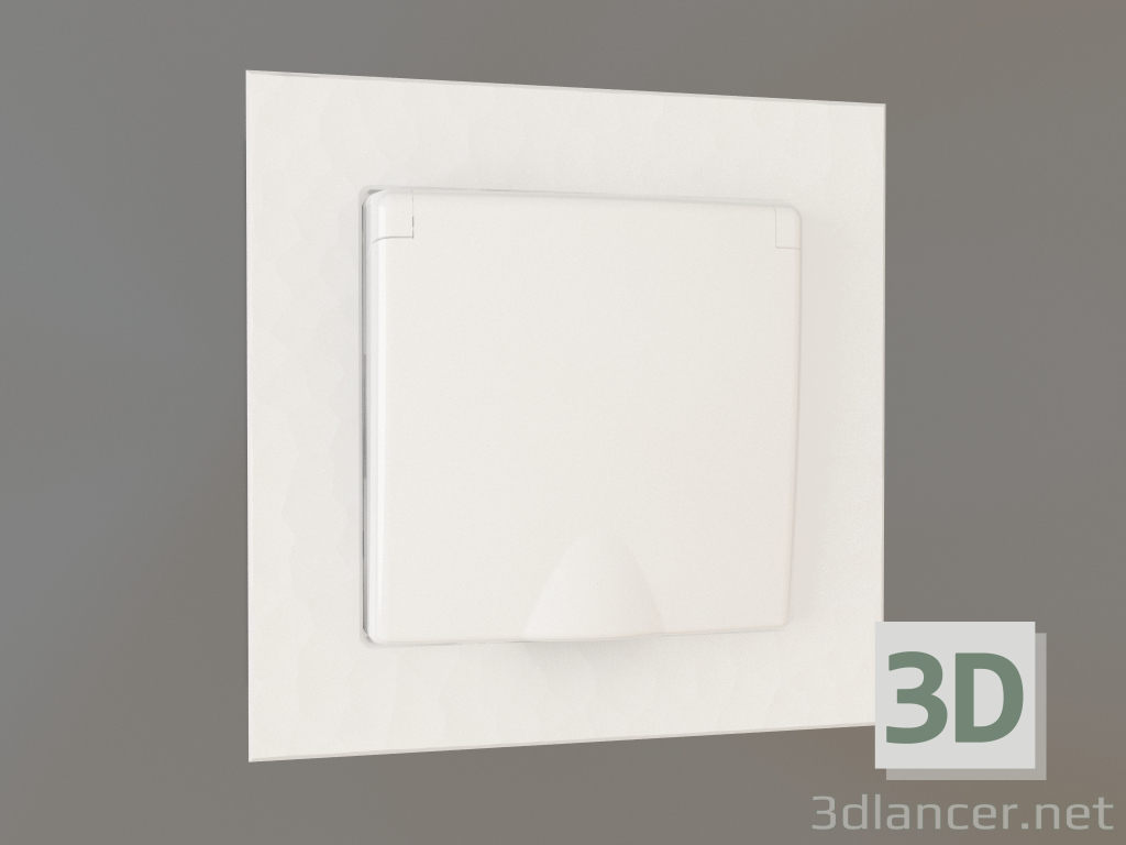 3d model Socket with moisture protection, with grounding, with a protective cover and shutters (hammer white) - preview