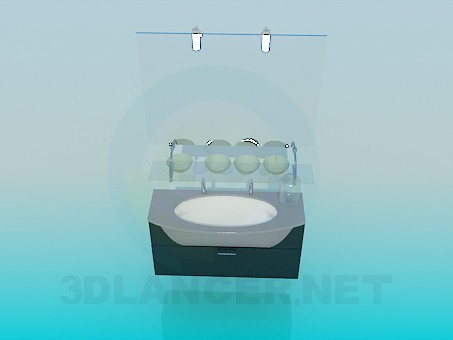 modello 3D Mobile lavabo con specchio e piedistallo - anteprima