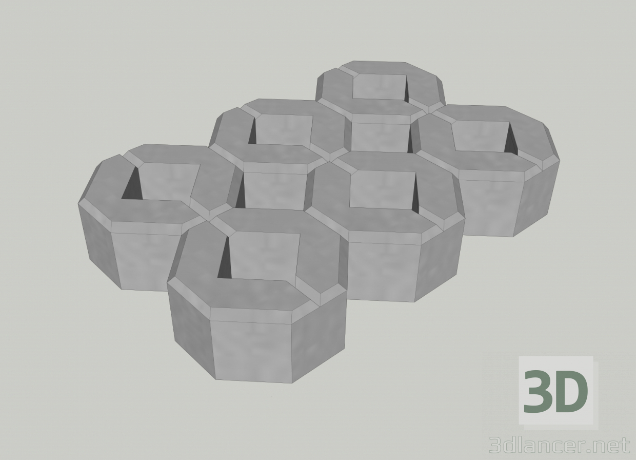 3d Экопарковка из бетонной решетки модель купить - ракурс
