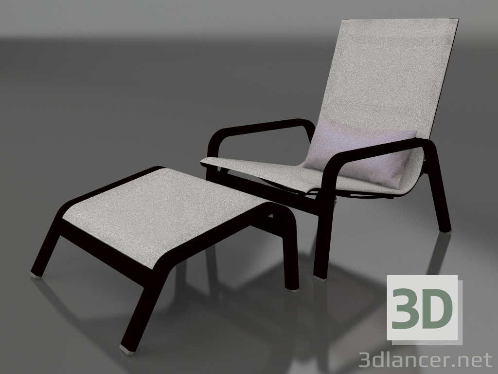 modello 3D Poltrona lounge con schienale alto e pouf (Nero) - anteprima