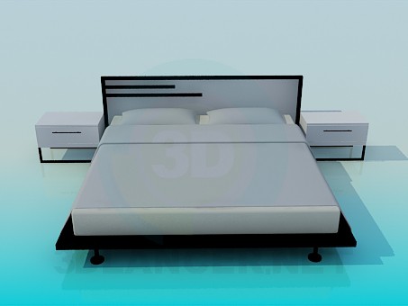 modello 3D Letto con comodini in stile di minimalismo - anteprima