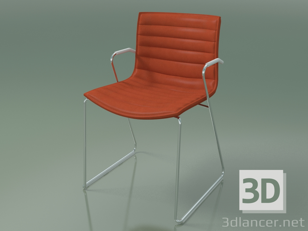 modello 3D Sedia 0313 (su pattini con braccioli, con rivestimento sfoderabile a righe, pelle) - anteprima