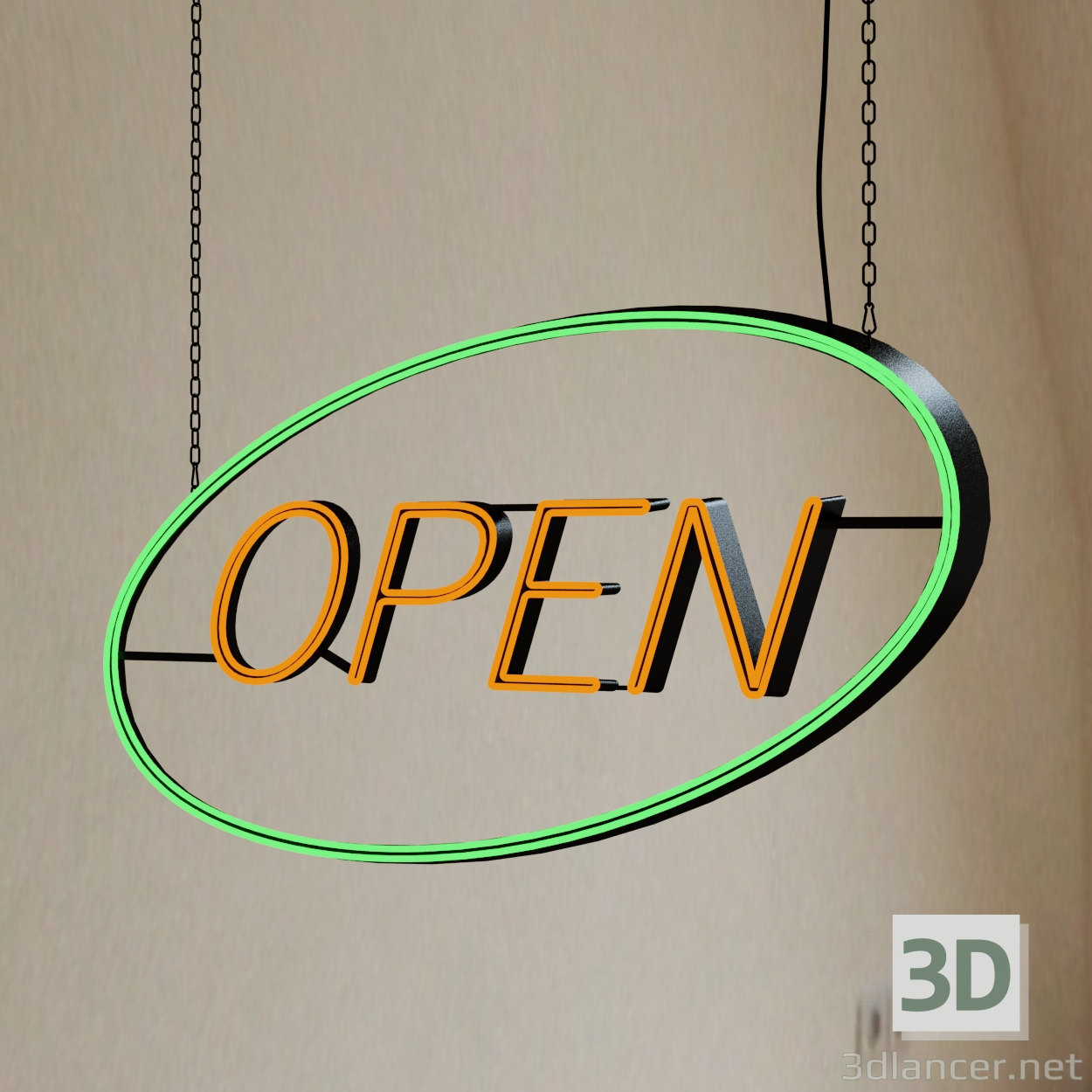 3D "Açık" neon işareti. modeli satın - render