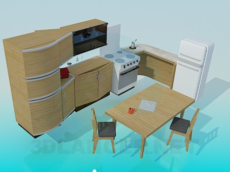 modèle 3D Meubles et électroménagers dans la cuisine - preview