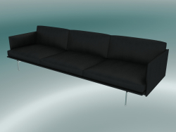 Canapé de 3,5 places (cuir noir raffiné, aluminium poli)