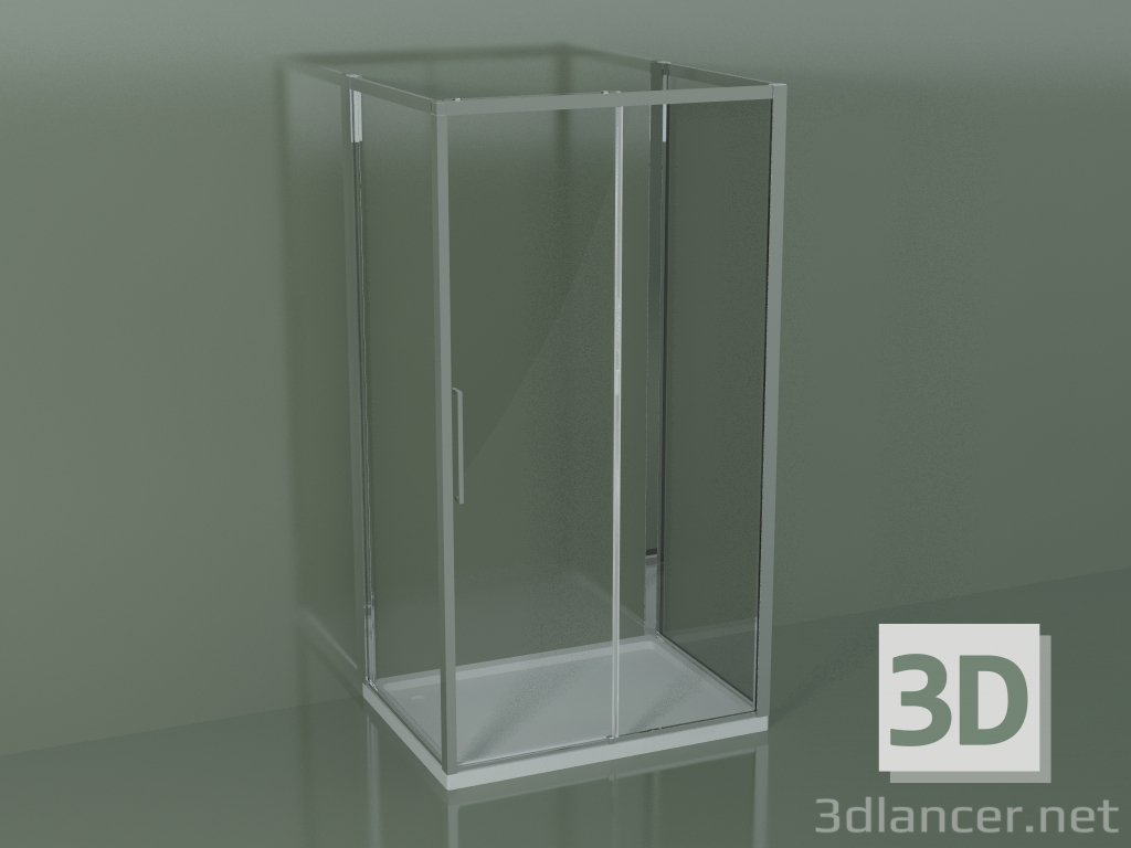 modèle 3D Cabine de douche 3 faces ZG + ZQ + ZF 110 avec porte coulissante au centre - preview