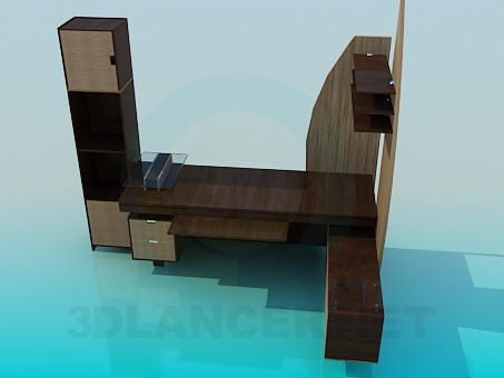 modèle 3D Table de travail avec placard - preview