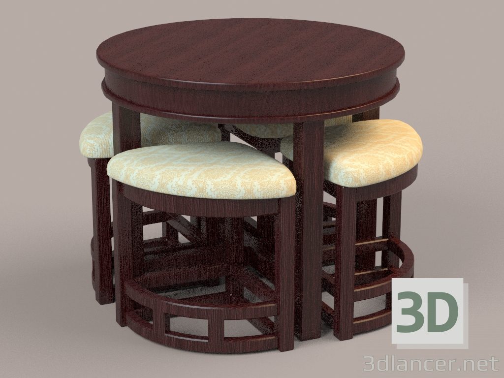 3d Kitchen set from a table and four chairs model buy - render