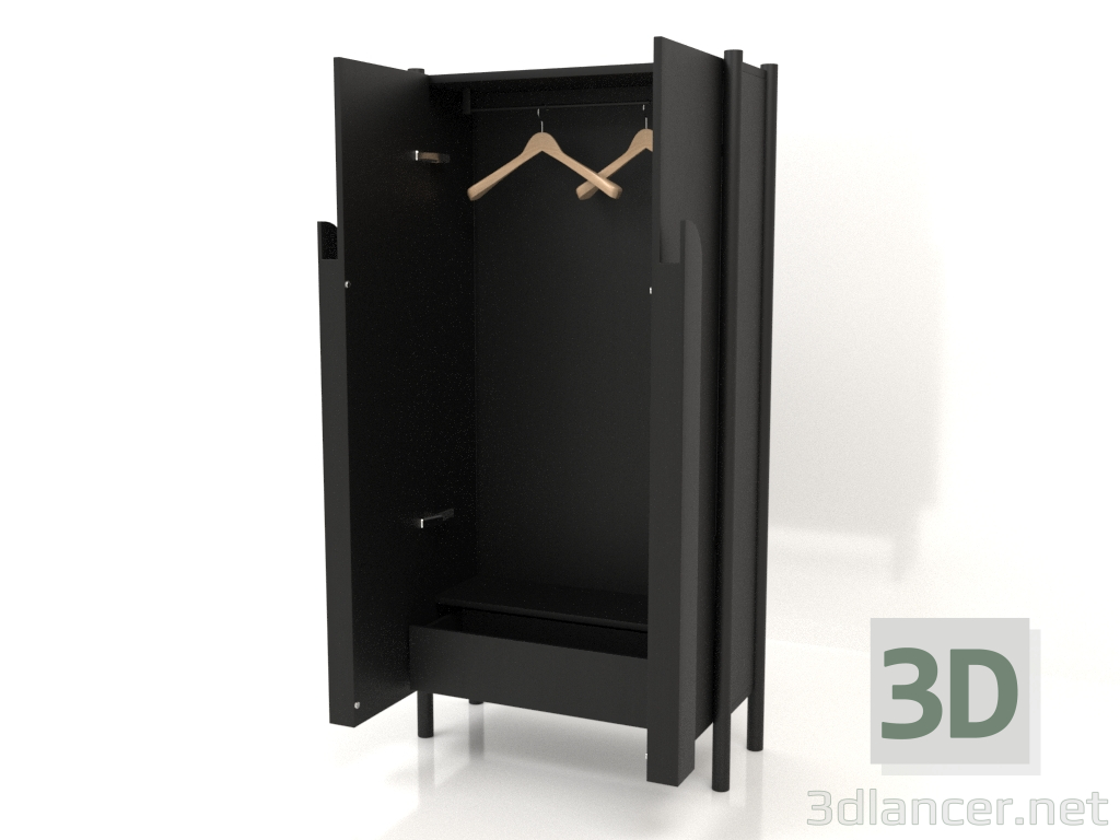 modèle 3D Armoire à longues poignées W 01 (ouverte, 800x300x1600, bois noir) - preview