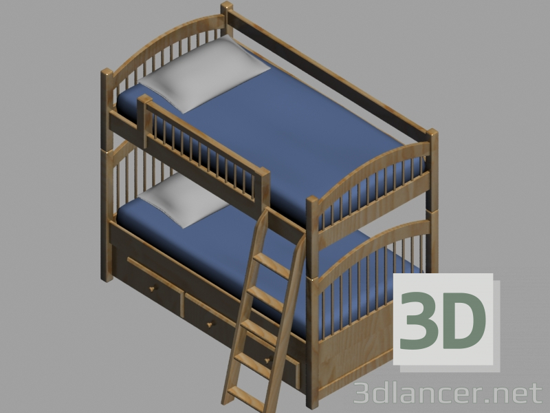 3d модель Двухъярусная кровать, Двухъярусная кровать – превью