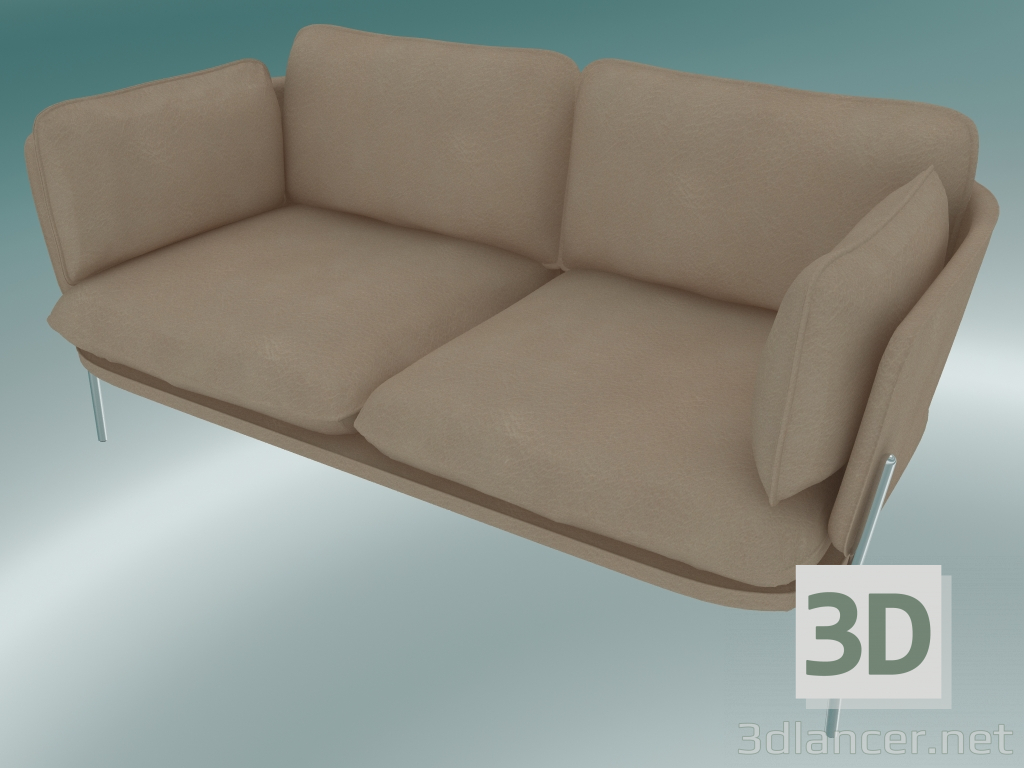 modello 3D Sofa Sofa (LN2, 84x168 H 75cm, Gambe cromate, Pelle - Anilina di seta) - anteprima