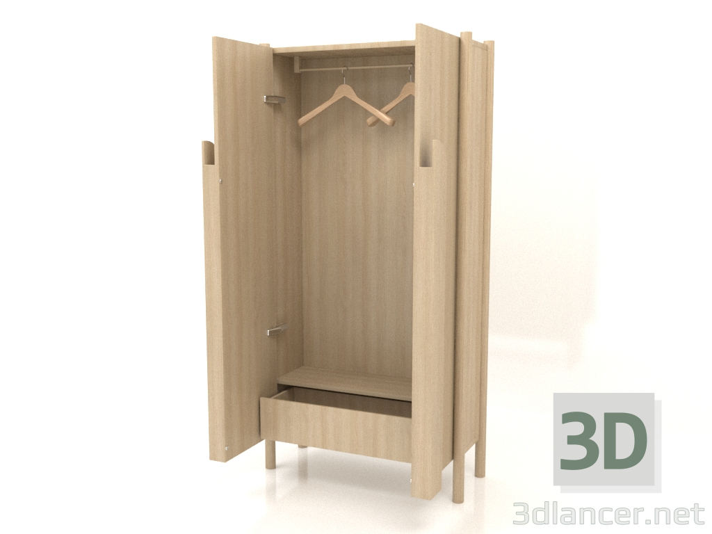 3D Modell Garderobe mit langen Griffen W 01 (offen, 800x300x1600, Holz weiß) - Vorschau
