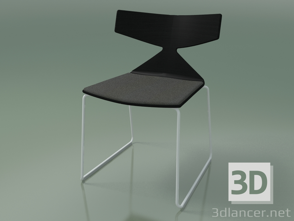 3d model Stackable chair 3711 (on a sled, with a pillow, Black, V12) - preview